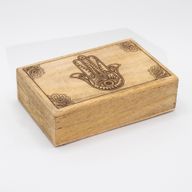 Grande Boîte Rectangulaire 21.5x14x6.3cm - Main de Fatma Gravée en Noir