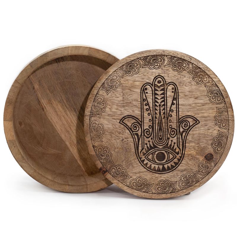 Grande Boîte Ronde 17.5x7.5cm - Visage de Bouddha Noir Gravé