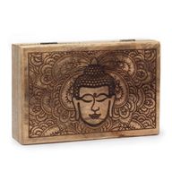 Grande Boîte Rectangulaire 21,5x14x6,3cm - Visage de Bouddha Noir Gravé
