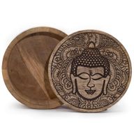 Grande Boîte Ronde 17.5x7.5cm -  Visage de Bouddha Noir Gravé