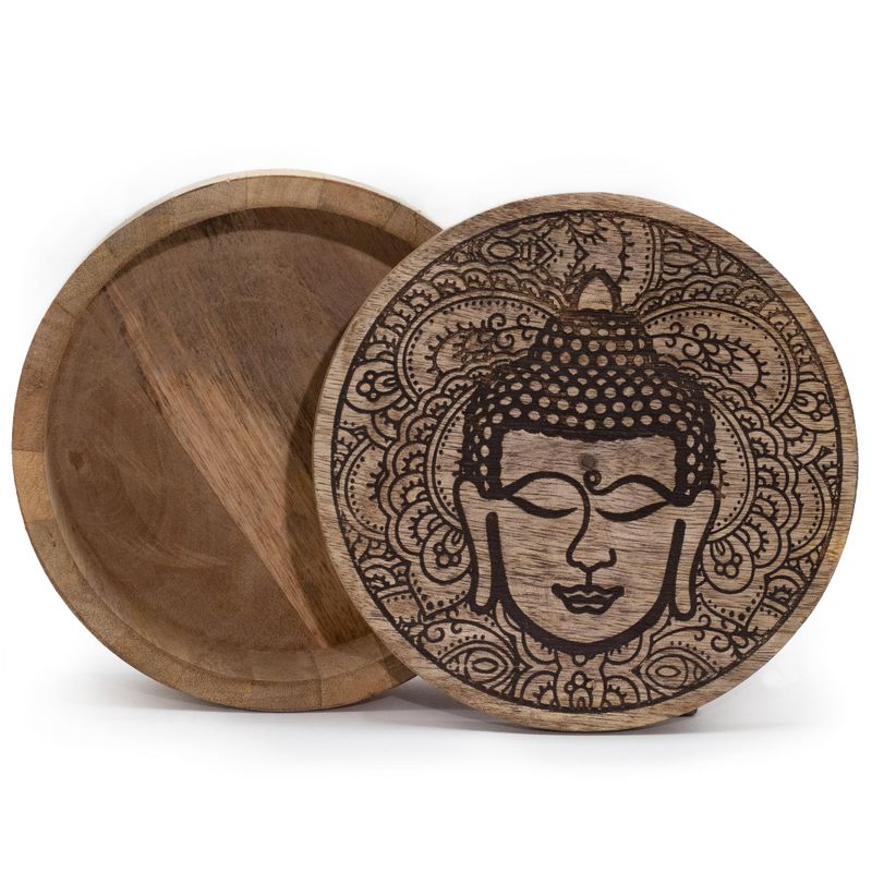 Grande Boîte Ronde 17.5x7.5cm -  Visage de Bouddha Noir Gravé