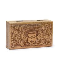 Boîte Carrée Moyenne 17x10x4.2cm - Visage de Bouddha Gravé en Noir