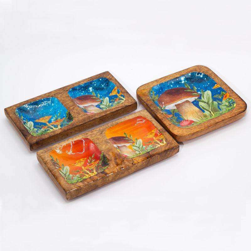 Vide-Poches Double 20x10x2.5cm - Motif Champignon Marron