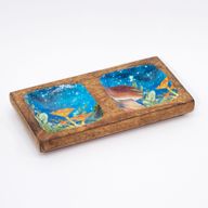Vide-Poches Double 20x10x2,5 cm - Motif Champignon Bleu Sarcelle