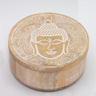 Grande Boîte Ronde 17,5x7,5cm - Visage de Bouddha Blanchi à la Chaux