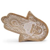 Plateau Long 30x20,5x2,5cm - Forme Main de Fatma avec Bouddha Blanchi