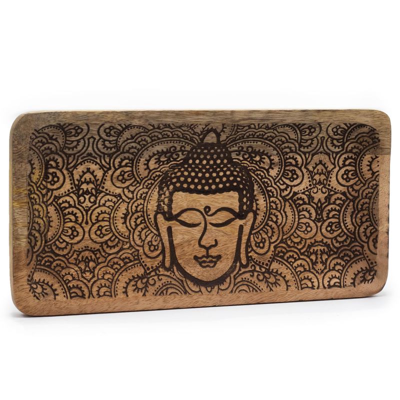 Plateau Long 30x15x2.5cm - Visage de Bouddha Noir Gravé