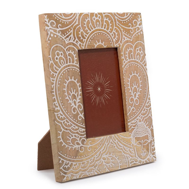 Cadre Photo Moy en Bois de Manguier (pour 10x15cm) 26x20x2cm - Bouddha - Blanc