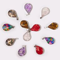 Pendentifs en Forme de Goutte avec Contour en Acier - 12 Éclats et Coquillages de Pierres Précieuses Assortis