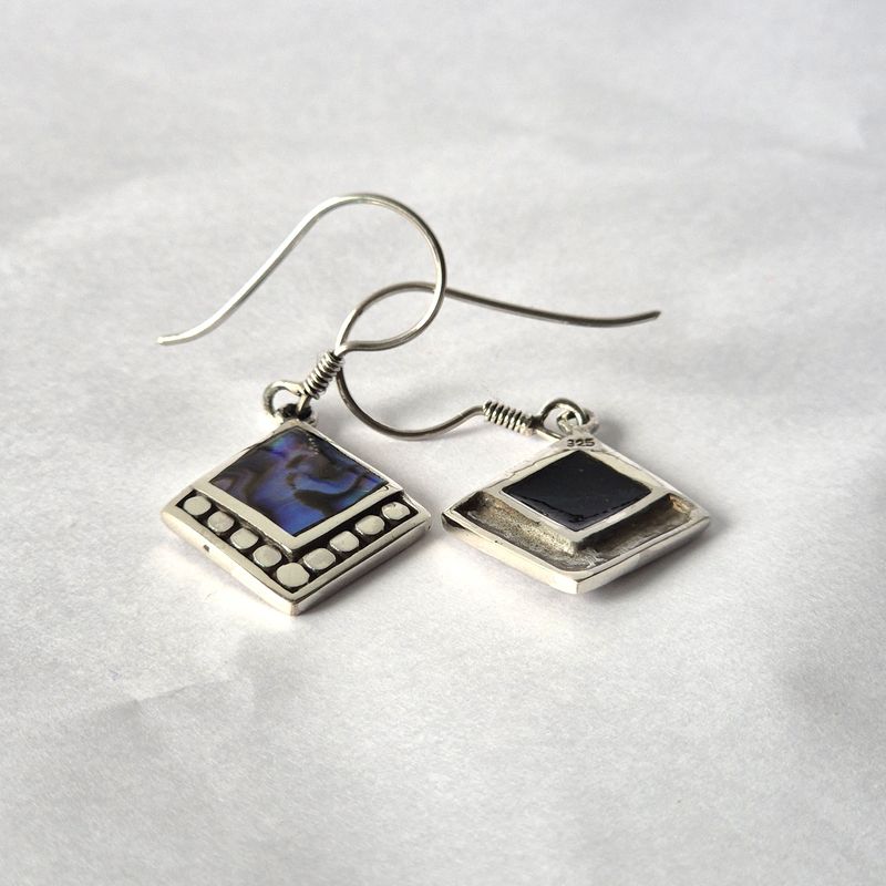 Boucles d'Oreilles en Coquillage & Argent - Pointes Carrées - Ormeau