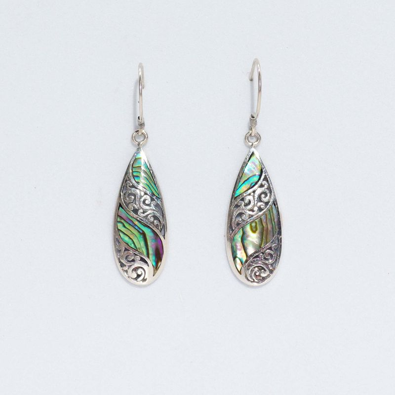 Boucles d'Oreilles en Coquillage & Argent - Longue Goutte - Ormeau