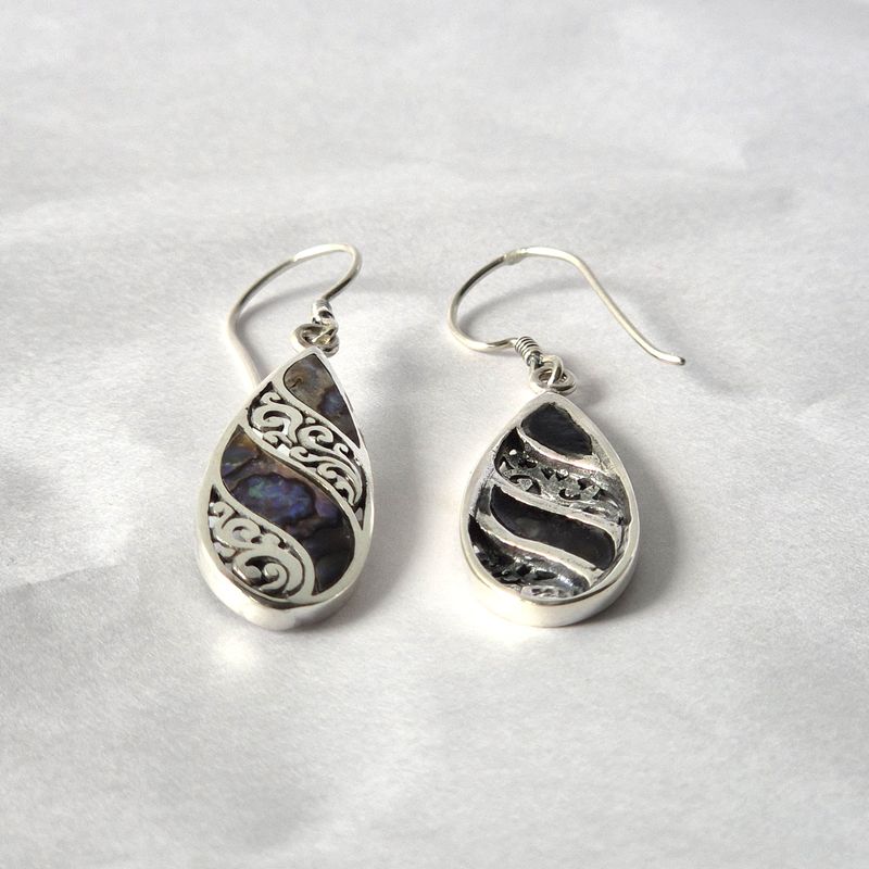 Boucles d'Oreilles en Coquillage & Argent - Longue Goutte - Ormeau