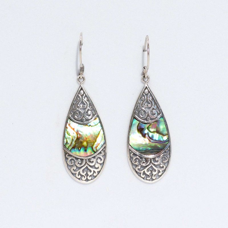 Boucles d'Oreilles en Coquillage & Argent - Goutte Ovale - Ormeau