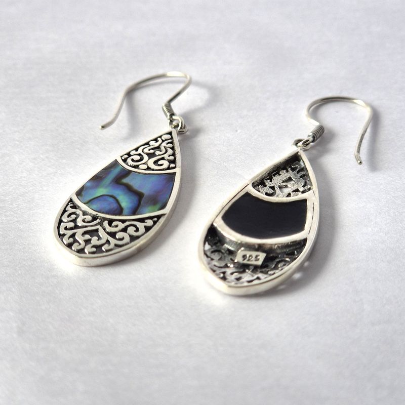 Boucles d'Oreilles en Coquillage & Argent - Goutte Ovale - Ormeau