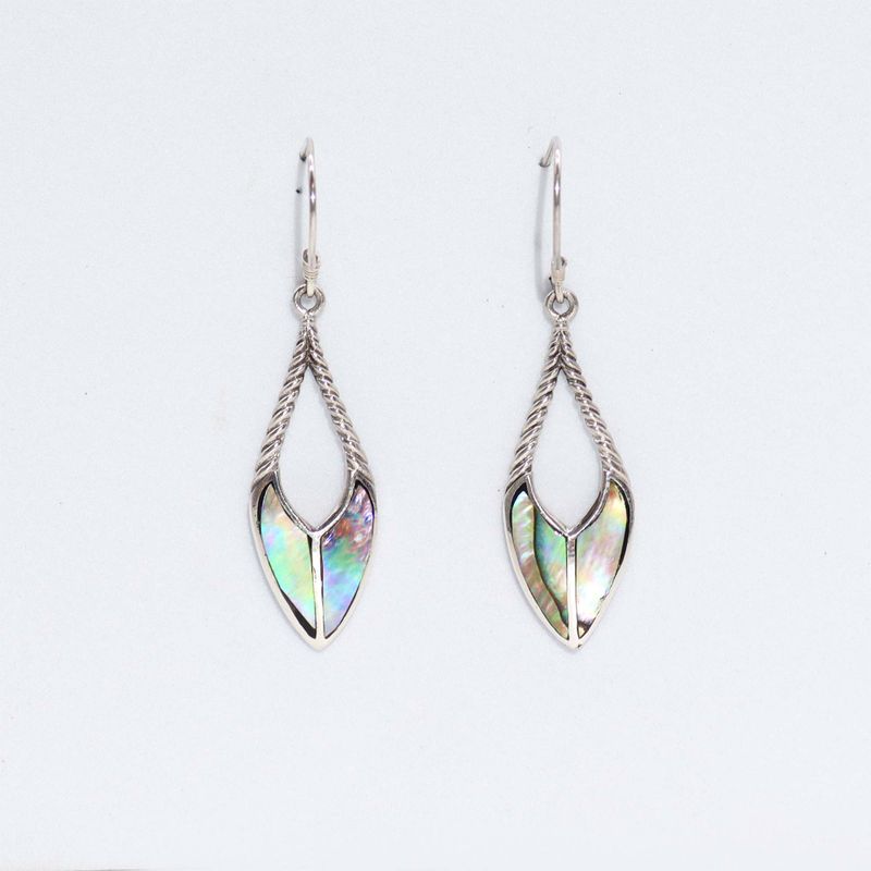 Boucles d'Oreilles en Coquillage & Argent - en Forme de Lance - Ormeau