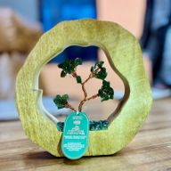 Jardin d'Arbre en Pierres Précieuses - Cadre en Bois de Manguier - Aventurine Verte - 60 Pierres Chips