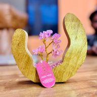 Jardin d'Arbre en Pierres Précieuses - Cadre Ouvert en Bois de Manguier - Quartz Rose - 60 Pierres Chips
