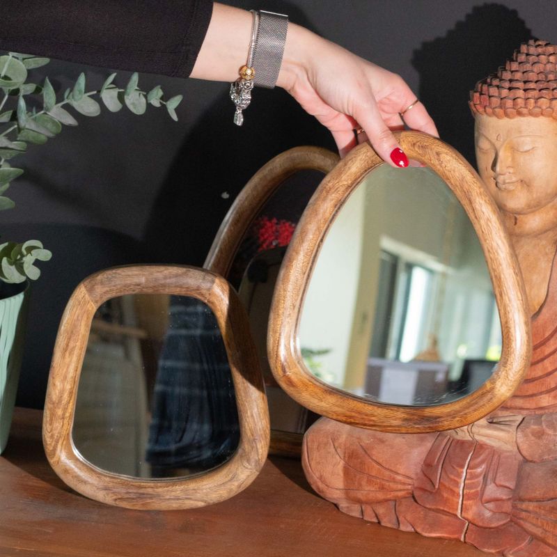 Ensemble de 3 Miroirs en Forme de Galets - Finition Brun Foncé