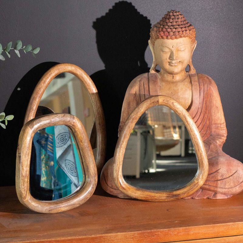 Ensemble de 3 Miroirs en Forme de Galets - Finition Brun Foncé