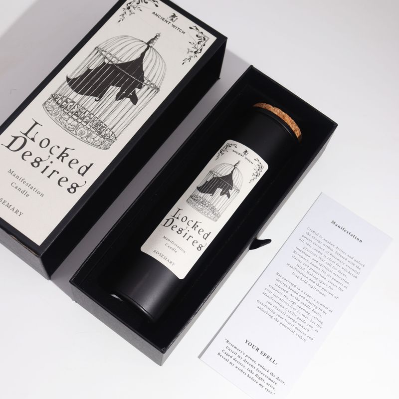 Locked Desires bougie noire avec couvercle en liège dans sa boîte-cadeau