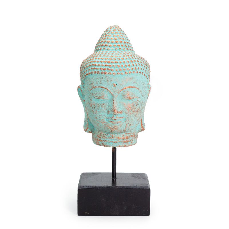 Tête de Bouddha sur Support - Cuivre Vert