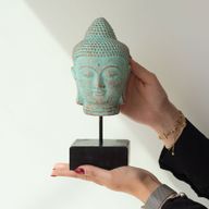 Tête de Bouddha sur Support - Cuivre Vert