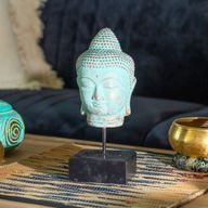 Tête de Bouddha sur Support - Cuivre Vert