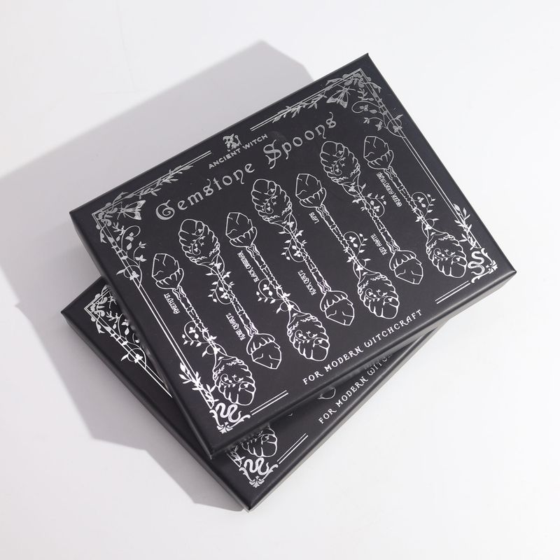 Set de 7 Cuillères de Sorcière avec Pierres Naturelles en Argent Foncé