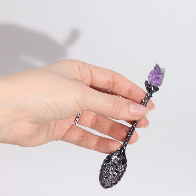 Set de 7 Cuillères de Sorcière avec Pierres Naturelles en Argent Foncé