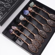 Set de 7 Cuillères de Sorcière en Bronze, Pierres Naturelles
