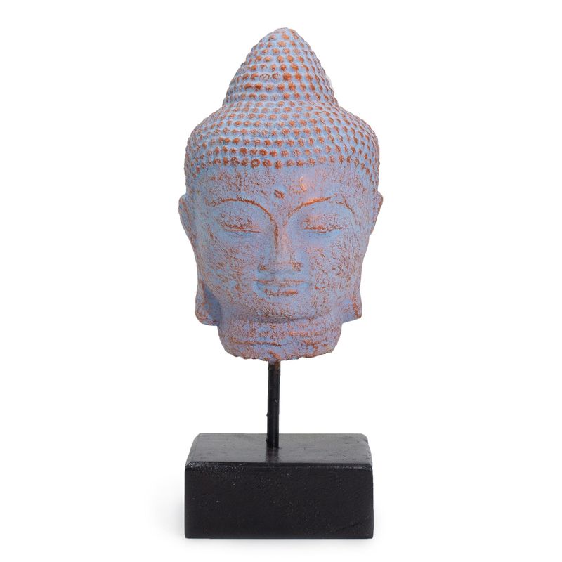 Tête de Bouddha immobile sur socle - Cuivre bleu