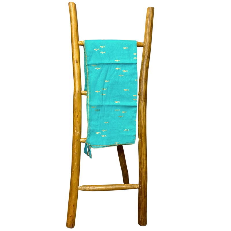Sari Nomade Collection On the Med - Paréo - Turquoise & Or - Motif Poisson