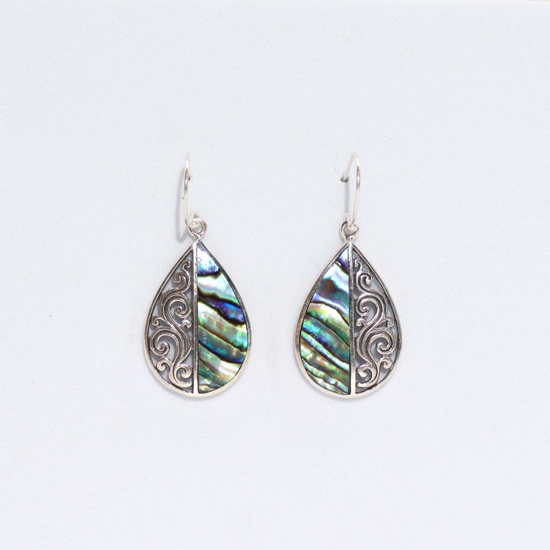 Boucles d'Oreilles Coquillage & Argent - Larme - Abalone
