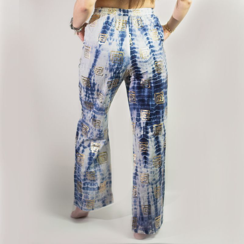 Pantalon de Détente Collection Nomad Sari - Bleu & Or - Motif Grec