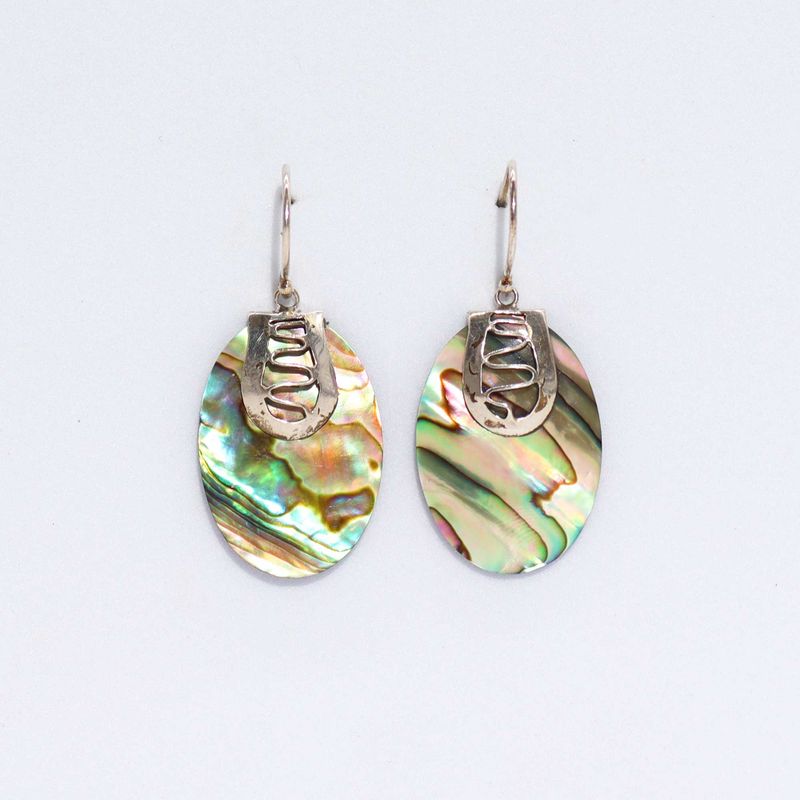 Boucles d'Oreilles Coquillage & Argent - Ovale - Abalone