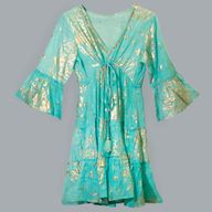 (M/L) Robe Nomad Sari Collection On the Med – Motif Corail Turquoise & Doré