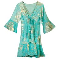 (M/L) Robe Nomad Sari Collection On the Med – Motif Corail Turquoise & Doré