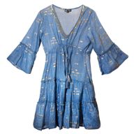 (M/L) Robe Nomad Sari Collection On the Med – Motif Poisson Bleu Mer et Doré