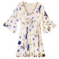 (M/L) Robe Nomad Sari Collection On the Med – Motif Oeil Porte-bonheur Blanc, Bleu & Doré