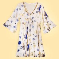 (M/L) Robe Nomad Sari Collection On the Med – Motif Oeil Porte-bonheur Blanc, Bleu & Doré