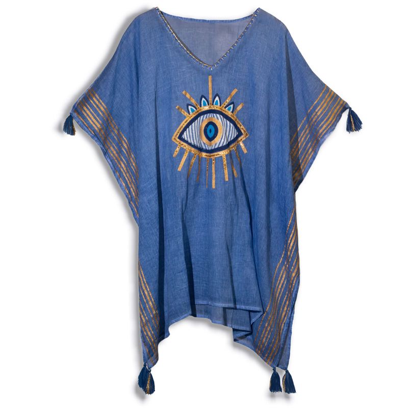 Nomad Sari Collection On the Med – Kaftan – Bleu Profond & Or - Oeil Porte-bonheur