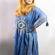 Nomad Sari Collection On the Med – Kaftan – Bleu Profond & Or - Oeil Porte-bonheur