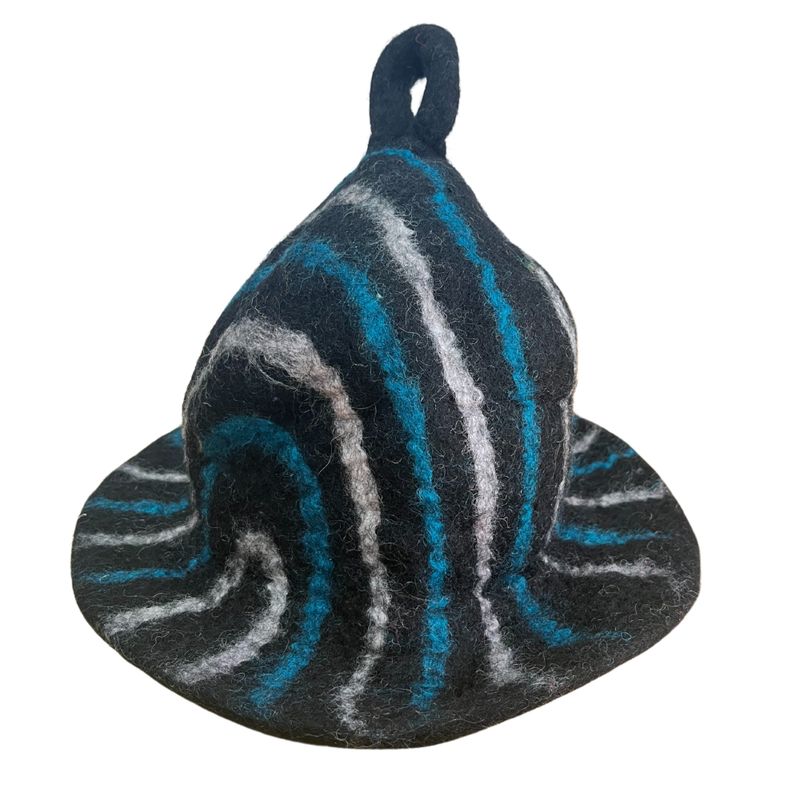 Chapeau de Sauna Feutré - Noir avec Rayures Bleues