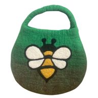 Sac Abeille en Laine Feutrée à l'Eau - Anse avec Fermeture Magnétique - Tons Verts de Jardin
