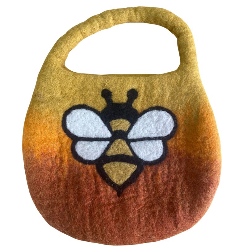 Sac Abeille en Laine Feutrée à l'Eau – Anse avec Fermeture Magnétique – Teinte Orange Lever de Soleil