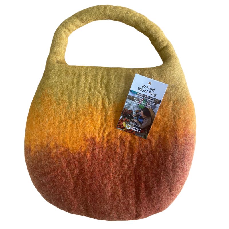 Sac Abeille en Laine Feutrée à l'Eau – Anse avec Fermeture Magnétique – Teinte Orange Lever de Soleil