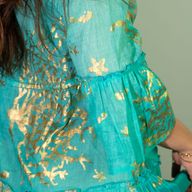 (M/L) Robe Nomad Sari Collection On the Med – Motif Corail Turquoise & Doré