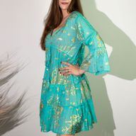 (M/L) Robe Nomad Sari Collection On the Med – Motif Corail Turquoise & Doré