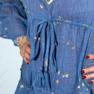 (M/L) Robe Nomad Sari Collection On the Med – Motif Poisson Bleu Mer et Doré