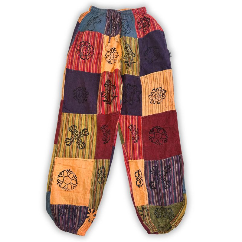 Nomad Sari - Pantalon Champignon - Motifs Imprimé en Bloc - Tons Orangés S/M